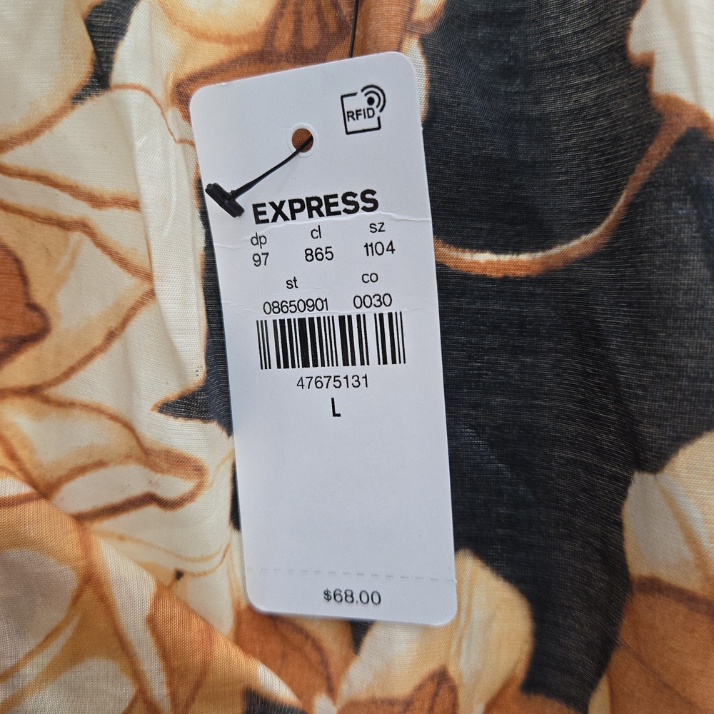 NWT Express Floral Peasant Blouse in Black and Cream and Burnt Orange Size L - Picture 4 of 7